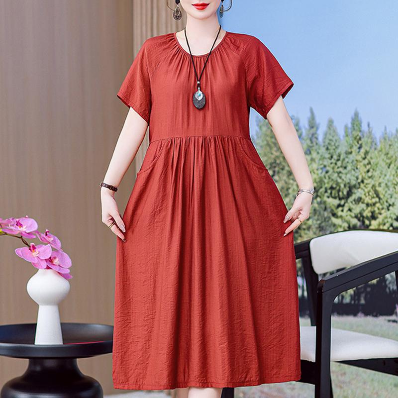 

Элегантные летние длинные платья для женщин Винтажная одежда Короткие рукава Повседневные платья больших размеров 5XL кирпич красный