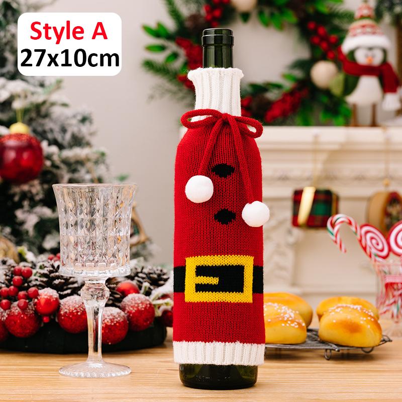 5/1 Stück Rote Weihnachts-Weinflaschenabdeckungen Neujahrsparty Esstischdeko Gestrickte Grüne Schneeflocke Elch Gürtel Weinflaschenabdeckung Tasche