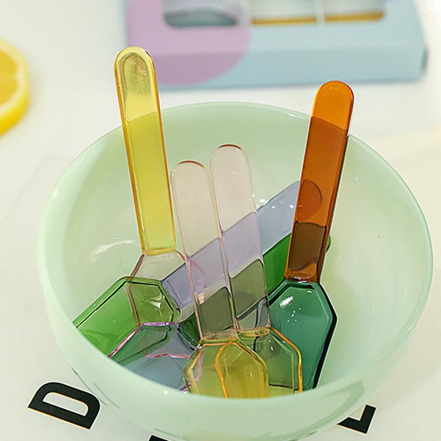 Colorful Glass Spoon Set 3 Pieces Heat Resistant Coffee Spoon Dessert Ice Cream Salad Handled Spoon Coffee Soup Stirring Spoon