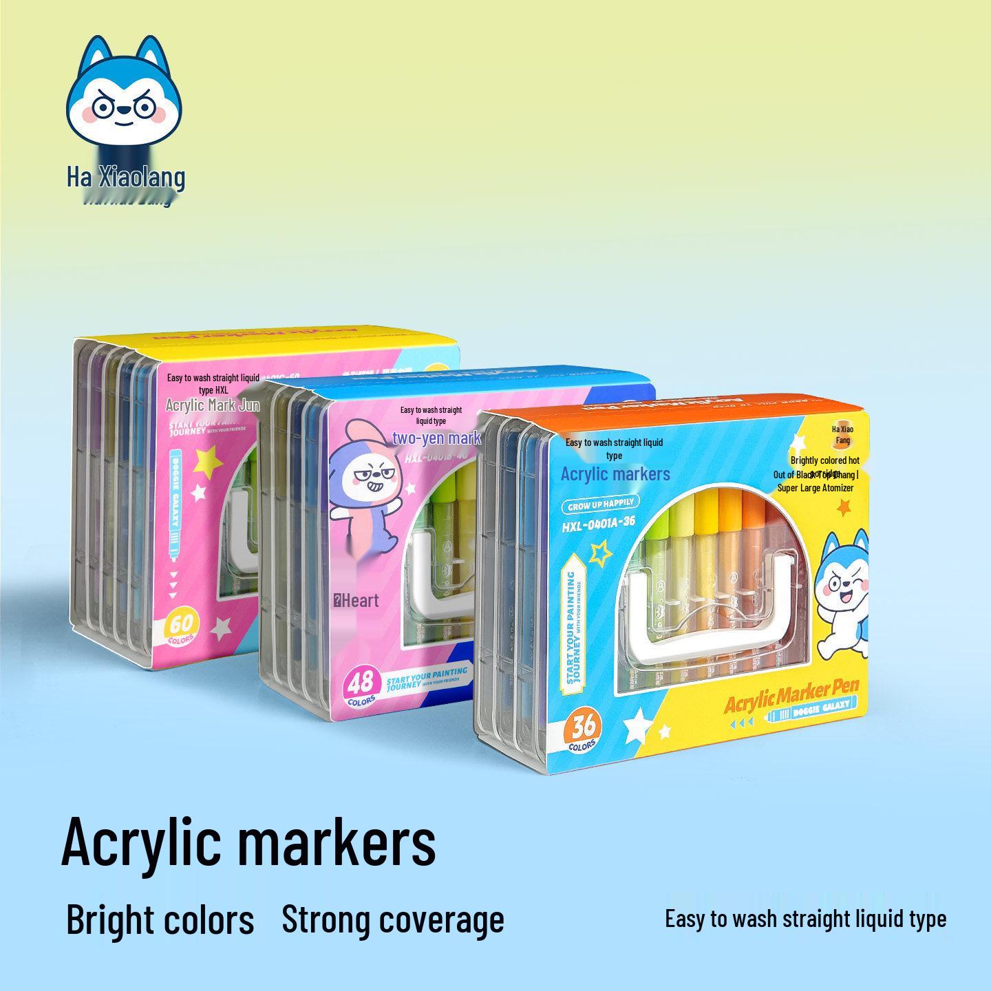 Ha Xiao Lang Liquid Acrylic Marker Pens Set - Transparent Box for School Art & Drawing 36 colors