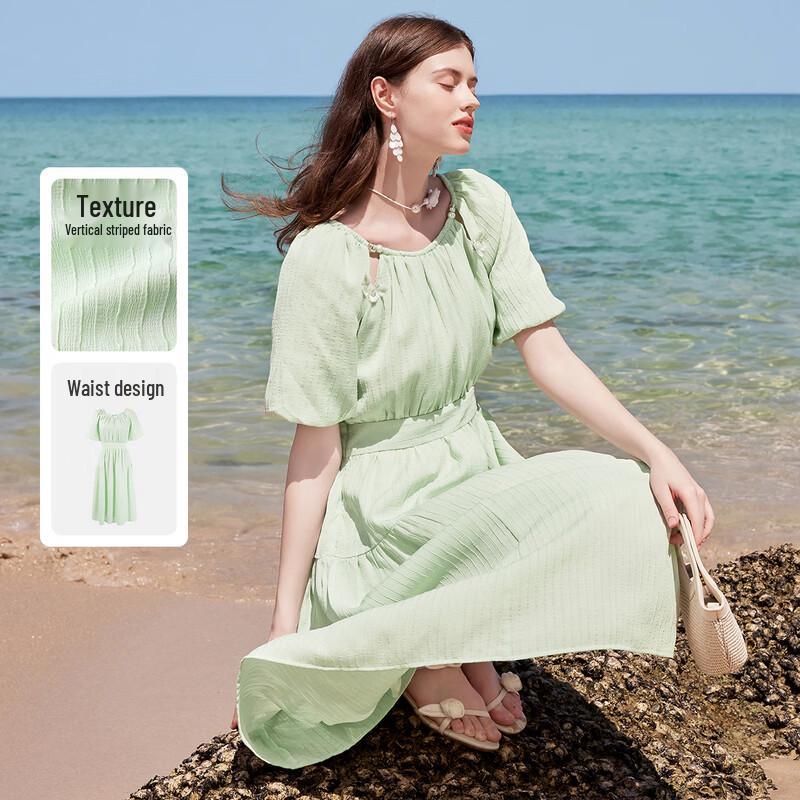 Women s Elegant Puff Sleeve Midi Dress M