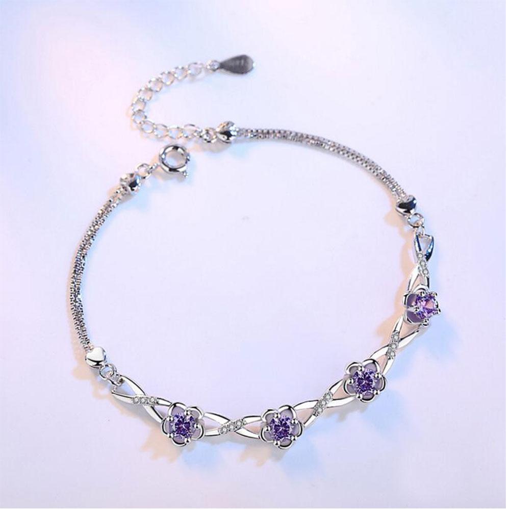 Luxury Silver Bracelets Purple White Zircon Plum Flower Bracelets & Bangles For Women pulseira bijoux femme