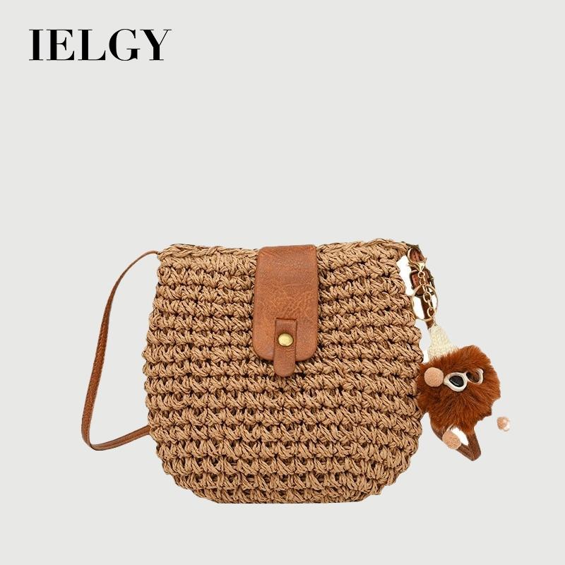 Ielgy Woven Straw Bag Niche Design Fashion Seaside Beach Mobile Phone Bag Shoulder Crossbody Female Bag