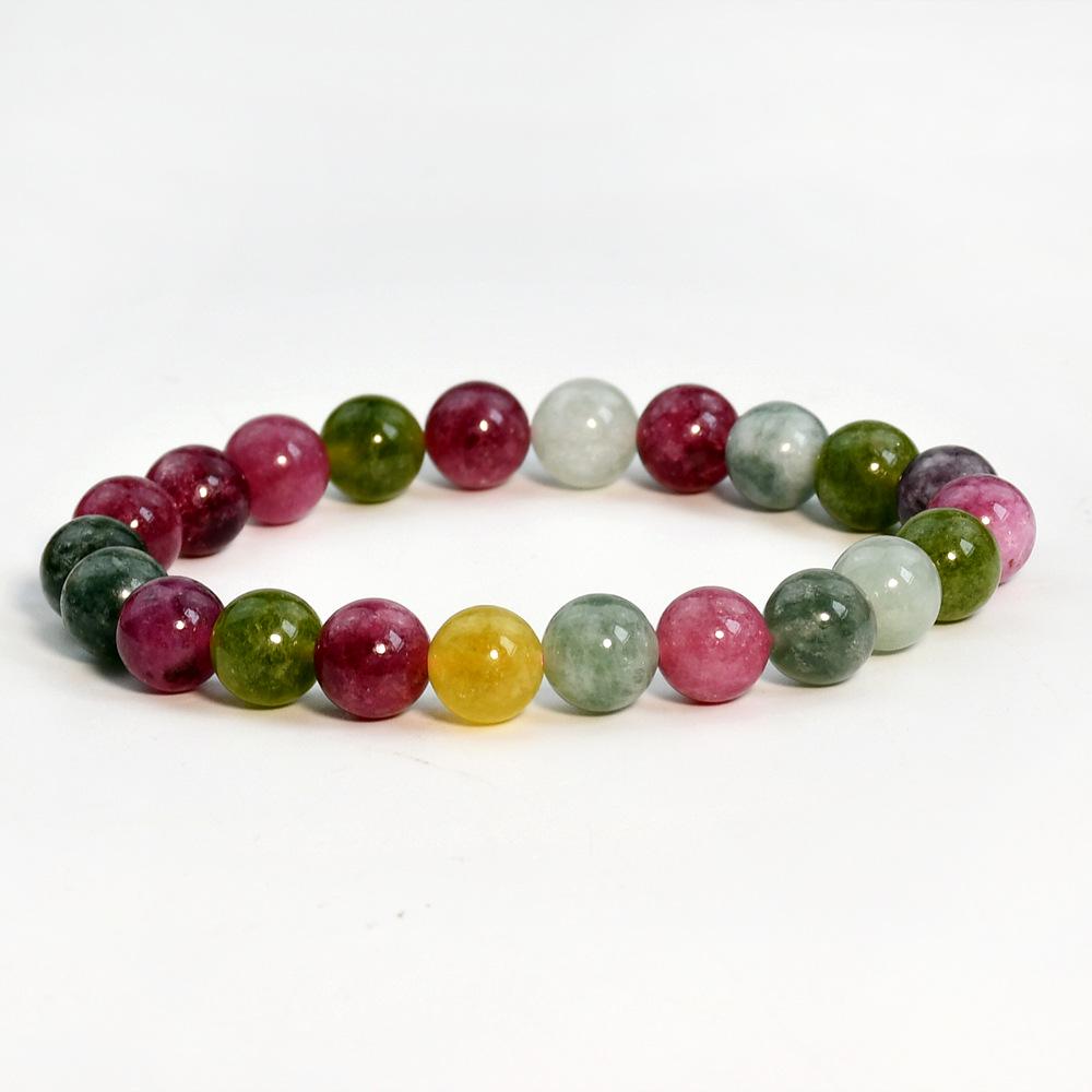 Bohemian Rainbow Tourmaline Beaded Bracelet: Colorful Women's Single-Loop Elastic Cord Jewelry
