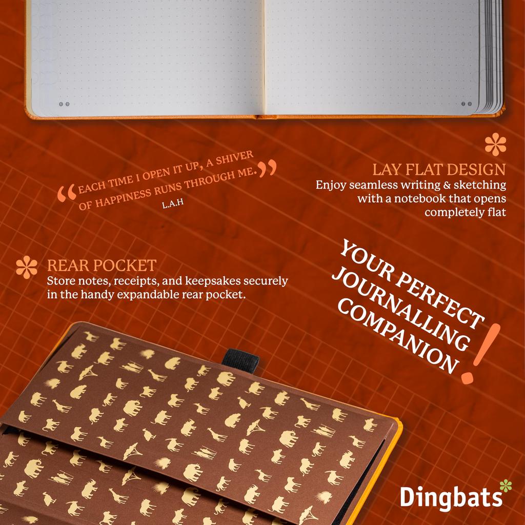 Dingbats Earth Dot A5 Medium Tangerine Serengeti Hardcover Cream 100gsm Inkproof Paper Numbered Index Key Pages - Notebook, - - - Pages, &