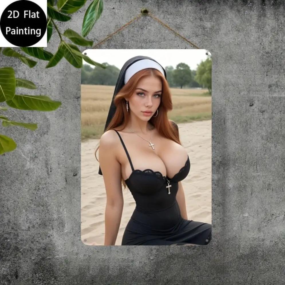 Gothic Wall Art 8x12 Inch Vintage Metal Sign with Cross Necklace & Lace