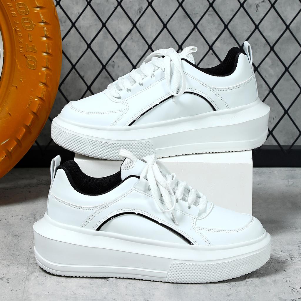 Unisex Women White Dad Shoes for Men Thick Sole Skateboard Chunky Sneakers Casual Vulcanized Shoes High Platform Lace Up White