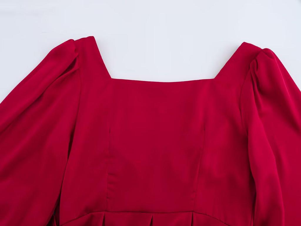 2025 Spring Women's European & American Fashion: Simple French Square Neck Long Sleeve Loose Dress