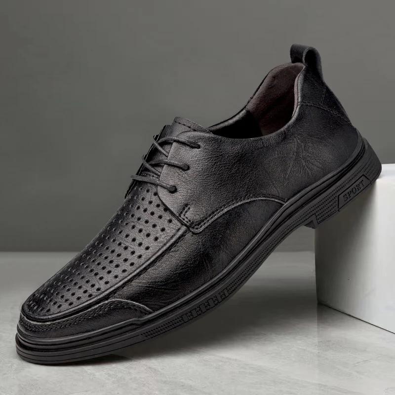 Genuine Leather Oxford Shoes for Men British Style Dress Shoes Fashion Male Business Formal Shoes Lace-Up Male Walking Footwear