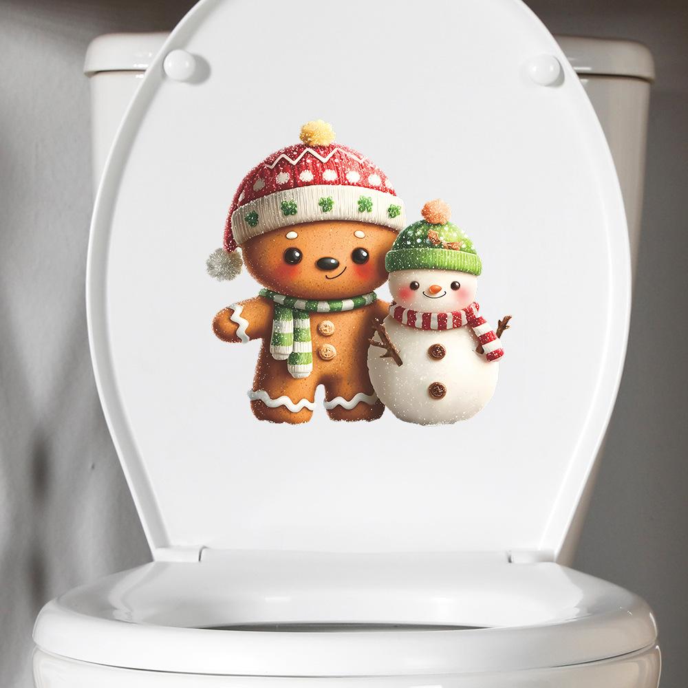 Cartoon Simulation Gingerbread Man and Snowman Bathroom Toilet Decoration Stickers