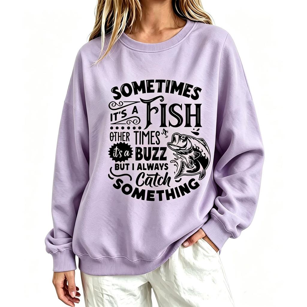 Fishing lovers theme women's sweater fun slogan fish pattern printing loose long-sleeved women's clothing