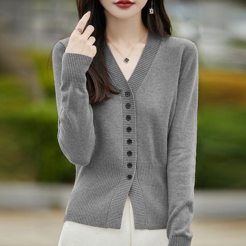 Damen Strickjacke mit langen Ärmeln, V-Ausschnitt, Eleganter Strickpullover