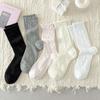 Spring/Summer Lightweight Children's Lace-Free Breathable Ear-Notched Padded Stockings with Bubble Edges and Lace Mid-Calf Length Socks