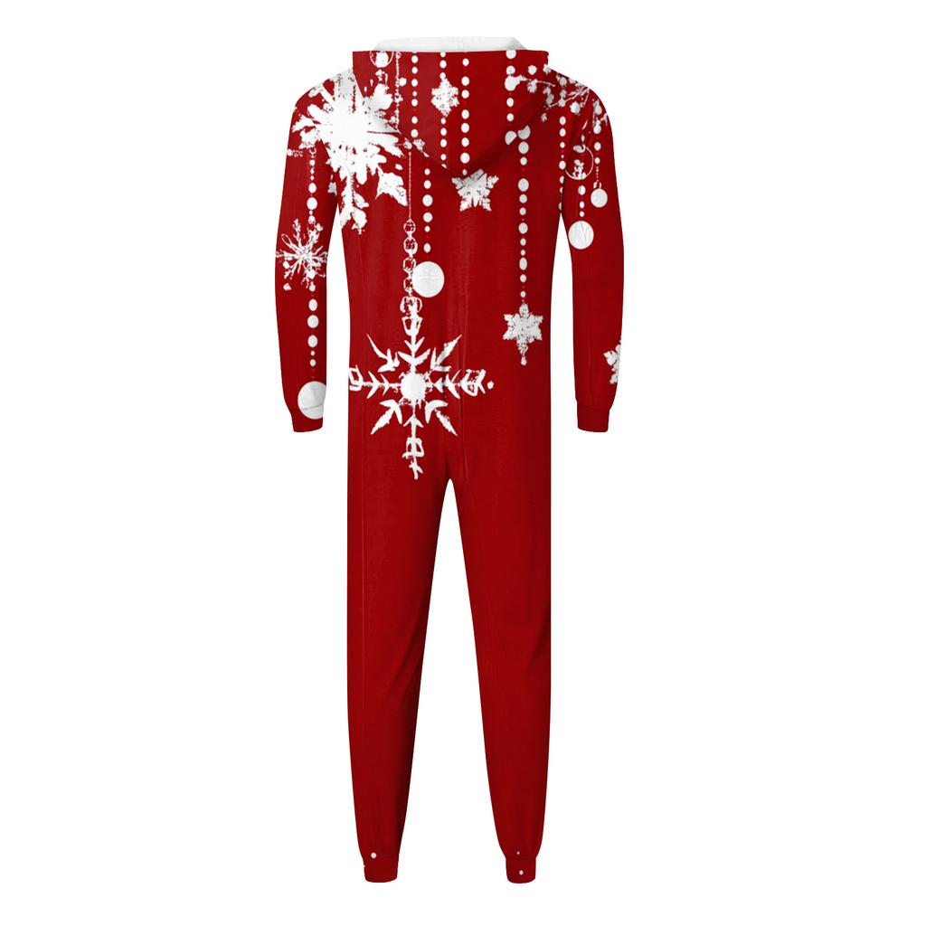 Christmas Print Family Matching Hooded Long Sleeved Zippered Jumpsuit Set