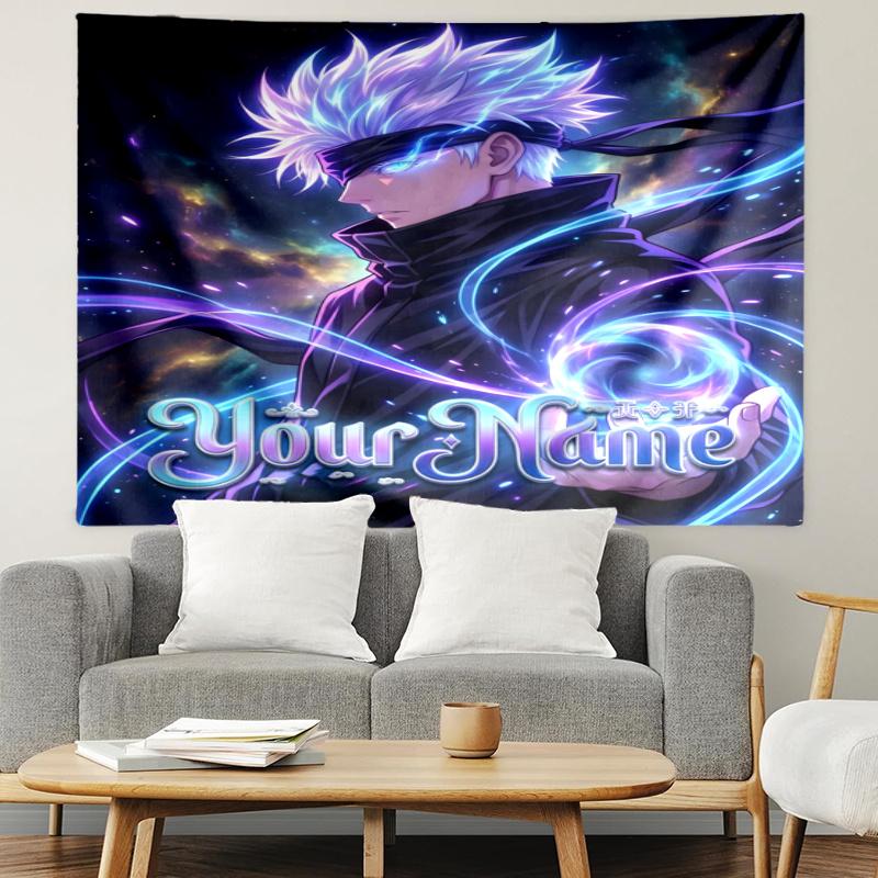 Personalized Name Gojo Satoru Tapestry, Wall Hanging Tapestry, Pattern Tapestry for Dorm Bedroom Living Room Wall Art Photography Backdrop
