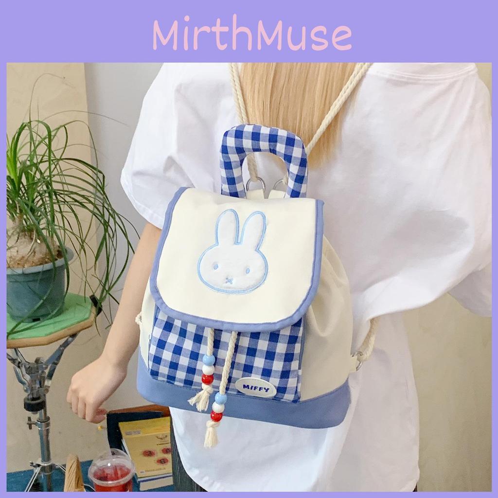 Cartoon Bunny Checkered Pattern Girl Mini Backpack With Nylon Material For Casual Day Use