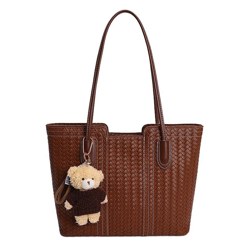Large-capacity Retro Tote Bag with Woven Pattern, Single-shoulder Bag for Women