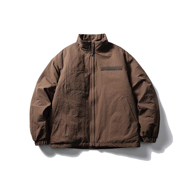 Unisex Winter Warm Cotton Puffer Jacket Stand Collar Loose Fit Solid Color Casual Streetwear Youth