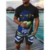 California Letter Print Men's Two Piece Set, Short Sleeve T-shirt & Drawstring Shorts