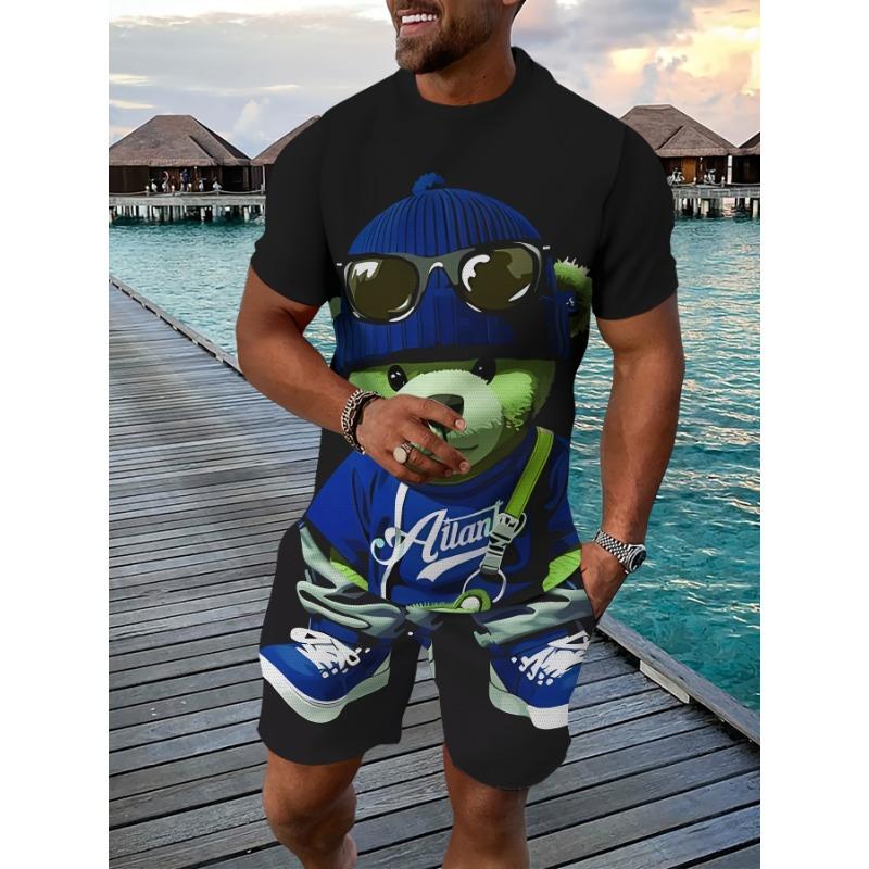 

California Letter Print Men s Two Piece Set, Short Sleeve T-shirt & Drawstring Shorts XXL
