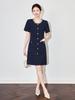 Spring Socialite Beaded Round Neck Little Black Dress