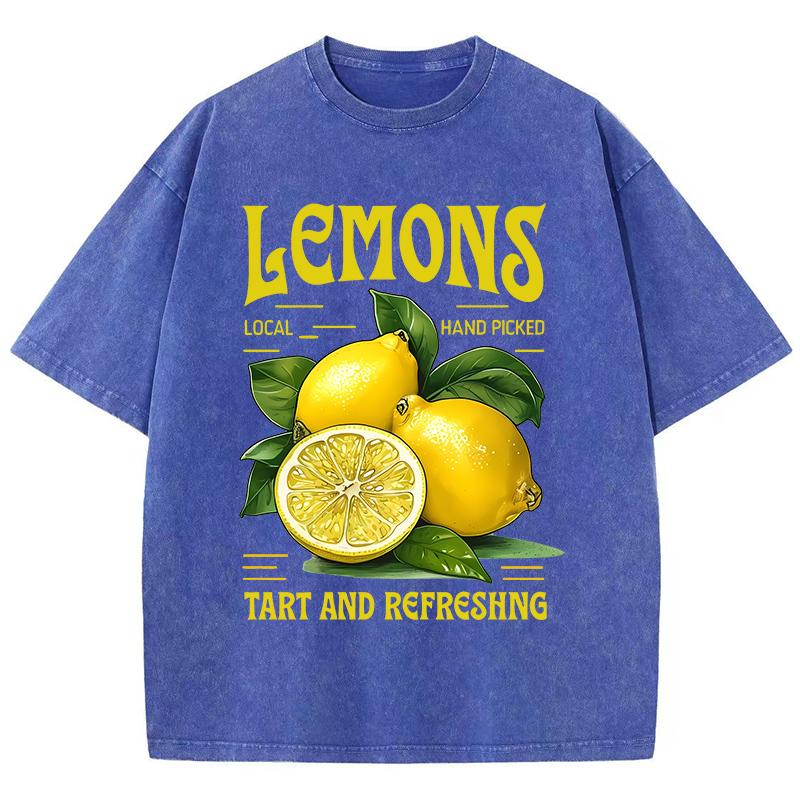 Green Planted Lemons Prints Washed TShirt Womens Cotton Oversized Tops Comfortable Distressed ONeck Streetwear Summer Clothes