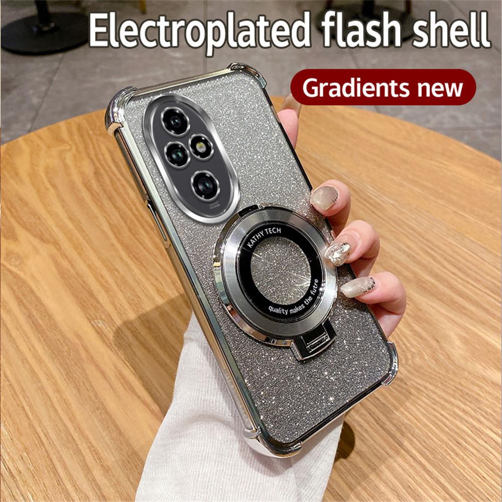 For Honor 200 Pro Glitter Shockproof Plating Bracket Phone Holder Case For Honor 200 50 60 70 80 90 100 Pro X9A Soft Stand Cover