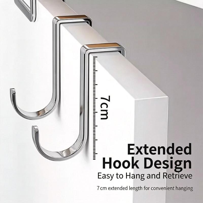 No Drill Cabinet Door Hook 5 Pack In Stainless Steel, Double Over Door Hanger for Bathroom Accessories, Towels, Keys and Small Space Storage