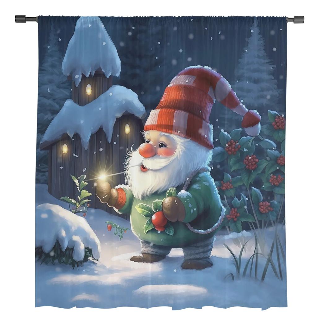 Christmas Dwarfs Snow Tulle Curtains For Living Room Sheer Curtain For Bedroom Window Blinds Voile Curtains