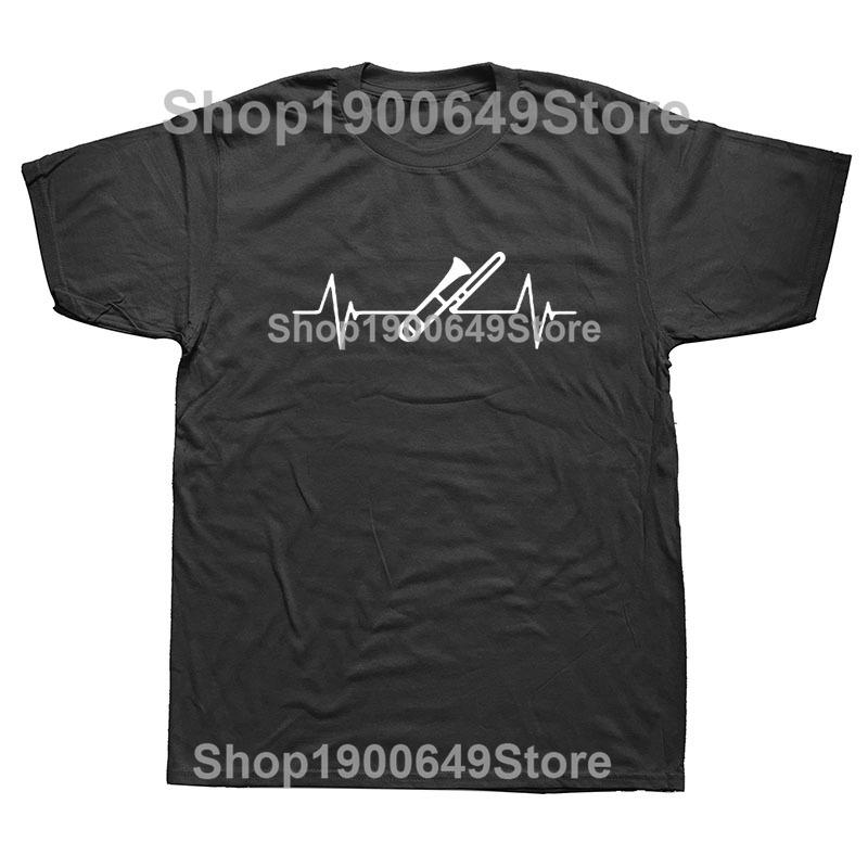 Summer I Play The Trombone Music Lover Trombone Heartbeat TShirt Men New Short Sleeve T Shirt Cotton Men Funny