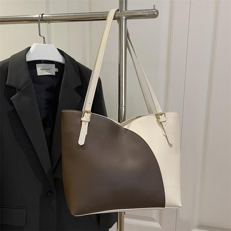 Black White Color Block Tote Bag Large Capacity Shoulder Bag For Women Casual Work Office Travel Shopping Handbag