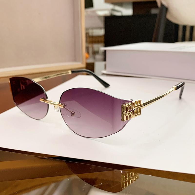 New Fashionable Sweet And Cool  Girl Metal Frameless Sunglasses Curved Small Frame Uv Edge Cutting Sunglasses