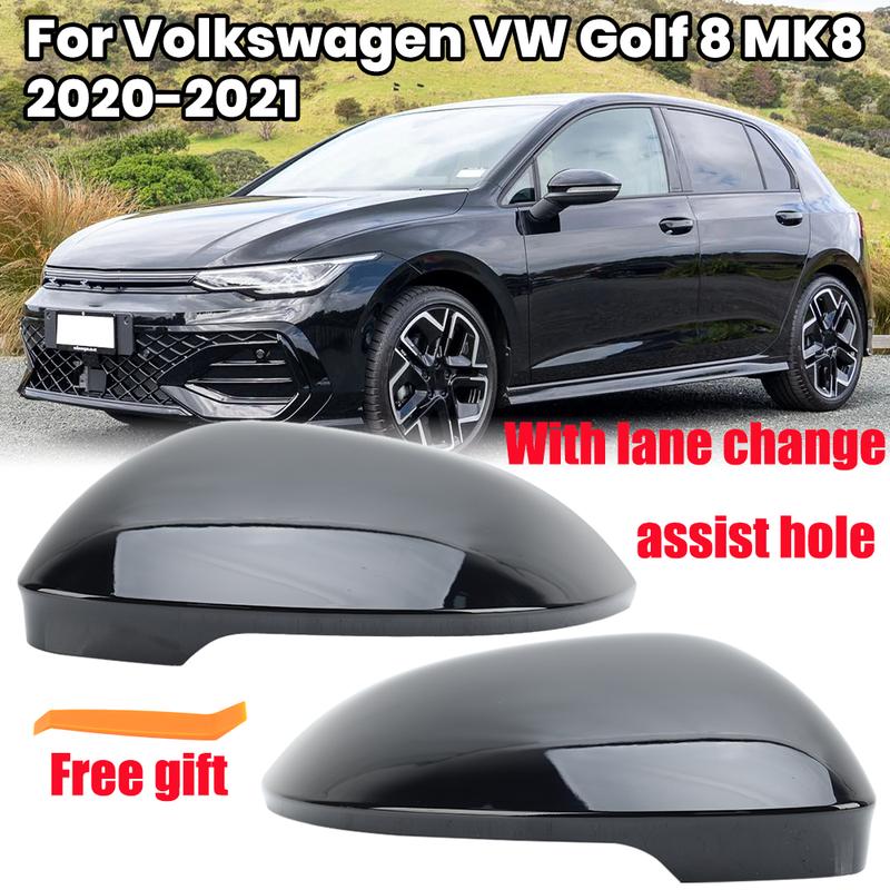 1 Pair Rearview Mirror Cover Cap For Volkswagen Golf 8 - Black With Lane Change Assist Hole Side Mirror Car Accessories