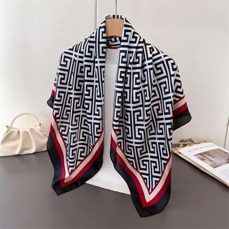 Simple Geometric Striped Satin Imitation Silk Printing Large Square Scarf Silk Scarf Shawl Headscarf Neck Protection Scarf Decorative Scarf