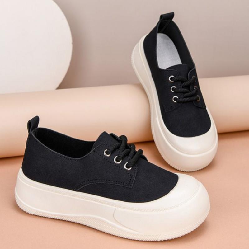 Women's Casual Shoes Thick-soled Round-toed Lace-up Height-enhancing White Shoes Fashionable Loafers
