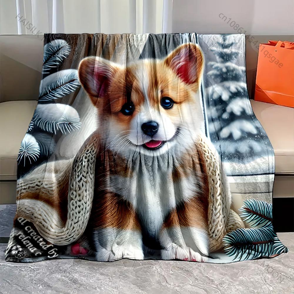 1PC Winter Puppy Print Blanket Warm Soft Fluffy Kids and Adults Sofa Bed Throw Blanket for Home Travel Camping Luxury Gifts