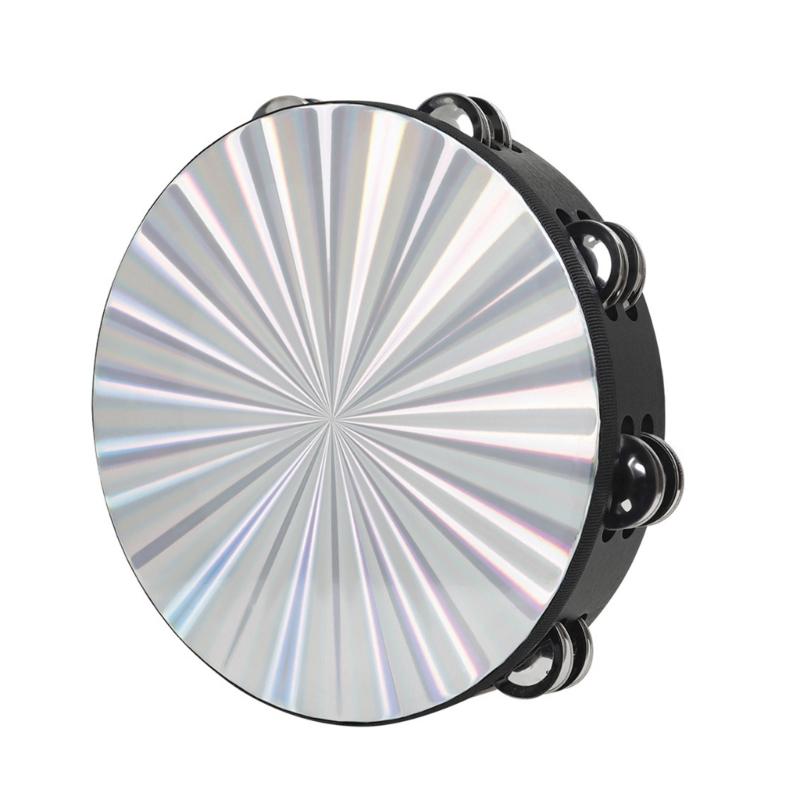 Double Row Tambourine Round Form Musical Tambourine Metal Bells Handheld Party Percussion Drum Instruments Tambourine 8 inches