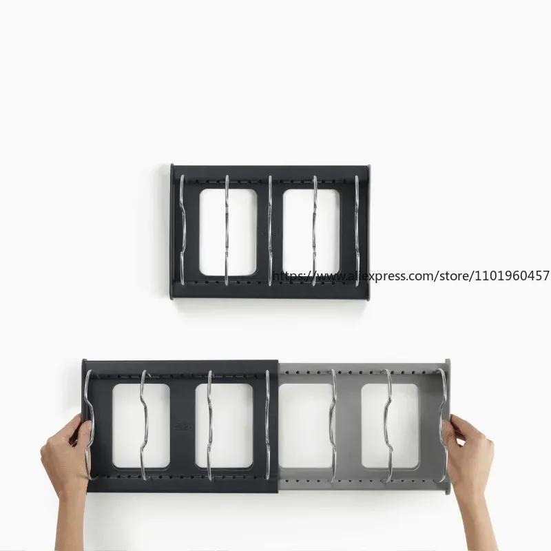 Rozšiřitelný držák na hrnce a pánve, držák na kuchyňskou linku, spíž, organizér na pečicí nádobí se 6 nastavitelnými přihrádkami