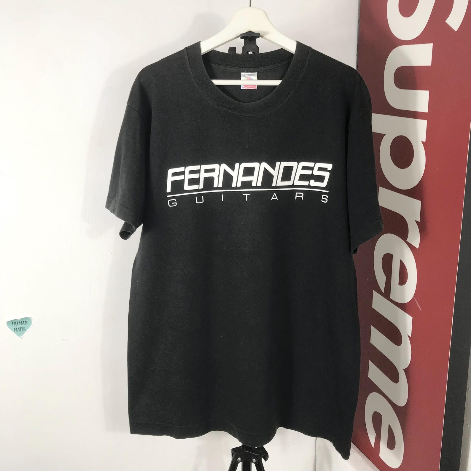 Vintage 90s FERNANDES Guitar music promo T shirt faded black S