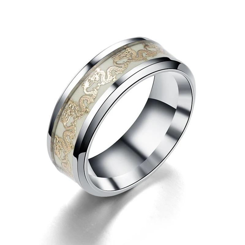 

Крутые светящиеся в темноте кольца из нержавеющей стали с драконом для мужчин и женщин, кольца для пары с тотемом дракона, обручальные кольца, ювелирный подарок 6