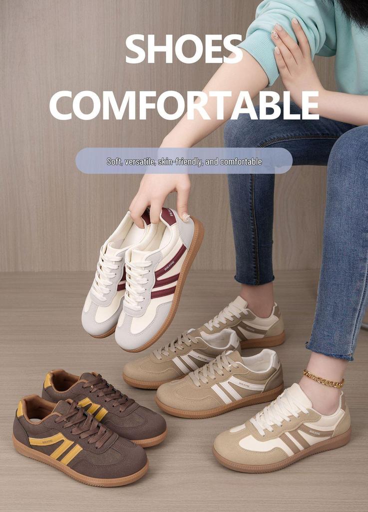 Spring Women's Retro Color Block Lace-up Sports Shoes - Plus Size German Training Style