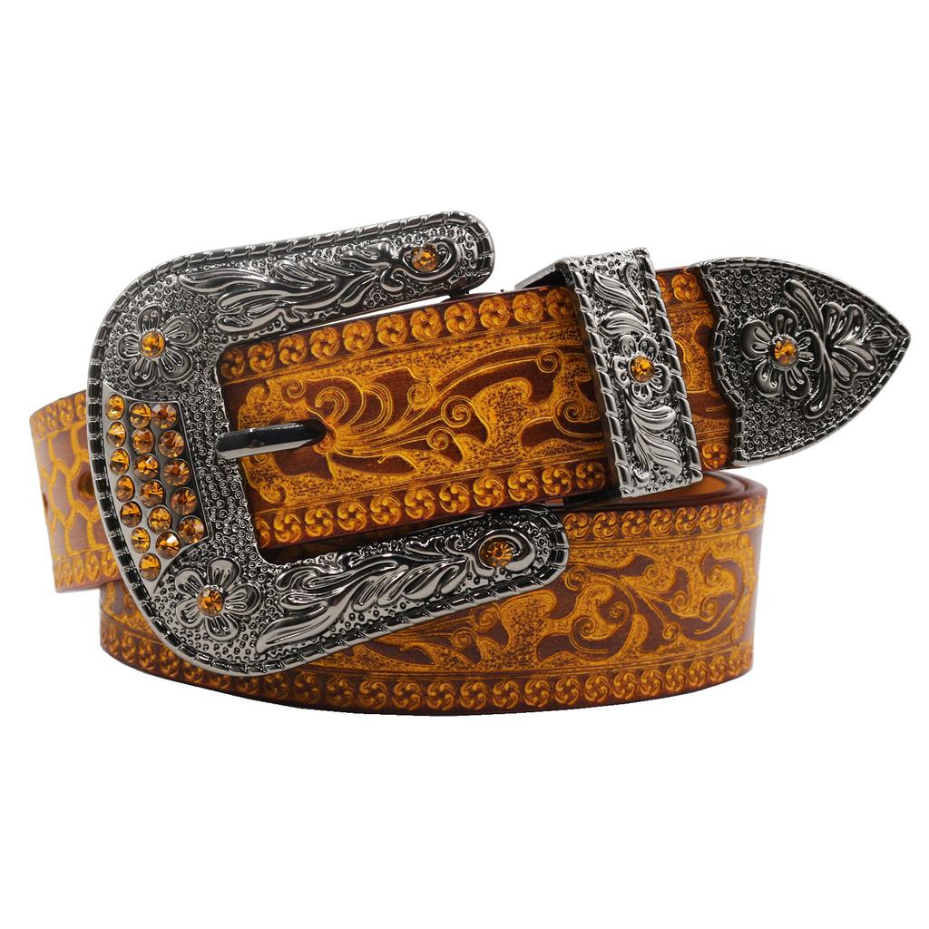 Genuine Leather Retro Leather Engraved Belt Men'S First-Layer Cowhide Casual Pants With Embossed Vegetable Tanned Cowhide Belt Casual Versatile