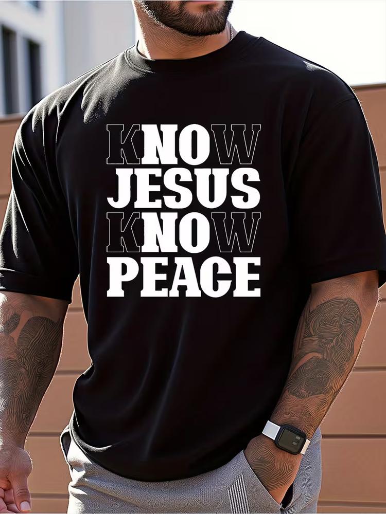 Mens religious t shirt knows peace christian graphic tee casual church top