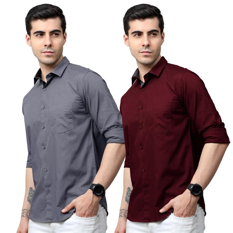 Tee Projekt Cotton Shirt For Men Ll Front Pocket Shirt Ll Stylish Long Sleeve Shirt Ll Soild Regular Fit (Pack Of ) Gre