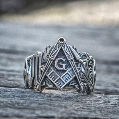Hip Hop Punk Men's Masonic Symbol Ring Ladies Vintage Fashion Personality Creative Party Zircon Gift