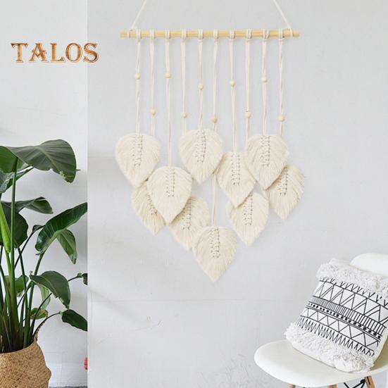 Leaf Macrame Tapestry Bohemian Wall Hanging Ornament Handmade Macrame Home Decoration for Living Room Bedroom Corridor