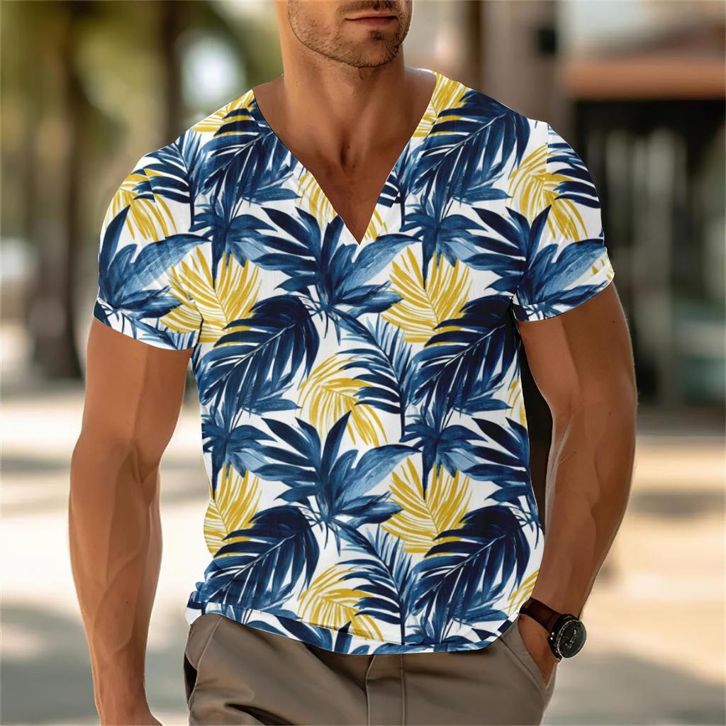 Herren-Oberteil mit V-Ausschnitt, lässig, kurzärmelig, locker, lässig, modisch, für den Urlaub