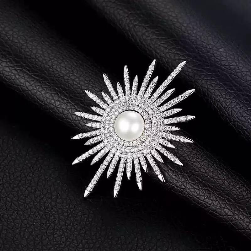 Sunflower Pearl Brooch Women's Suit Pin with Full Diamond Scarf Buckle and Anti-Exposure Button.