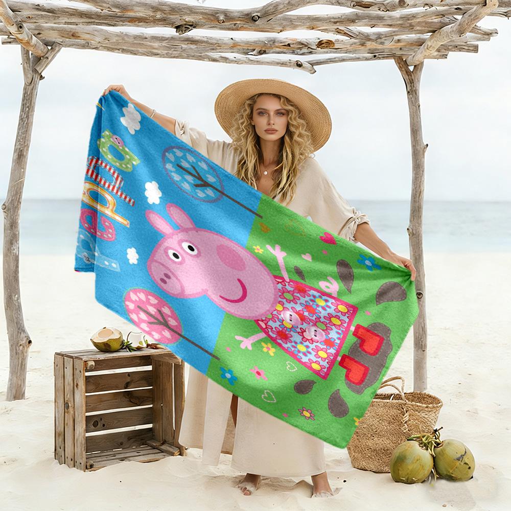 Peppa Pig S Garden Day Beach Towel Soft Durable Quick-Dry Comfortable Lightweight Portable for Swimming,Beach,Camping, Travel, Beach Accessories,Gym