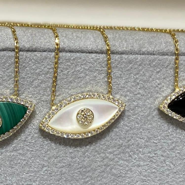 Devil's Eye Gold-Plated Necklace & Bracelet Set with Zirconia Stone, 18K Stainless Steel, European & American Style.